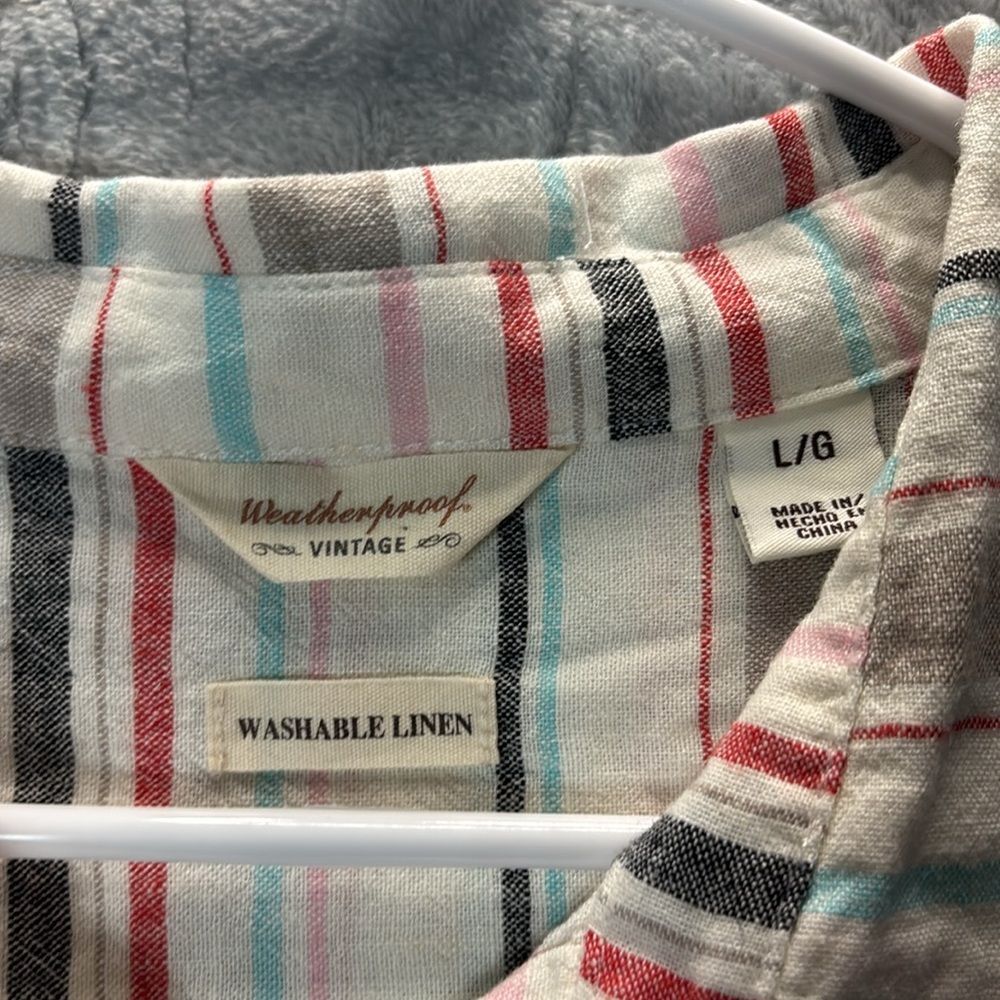 NWT New Weatherproof Linen Multicolor Striped Button Tie Front Size L - Picture 2 of 10